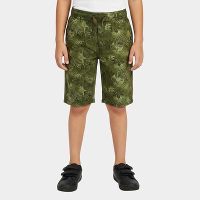 Boys' Olive Green Regular Fit Tropical Print Jamaican Shorts