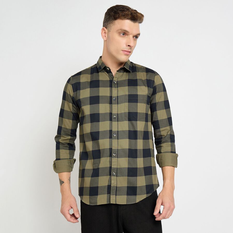 Men's 100% Cotton Casual Shirt, Dark Green, large image number null