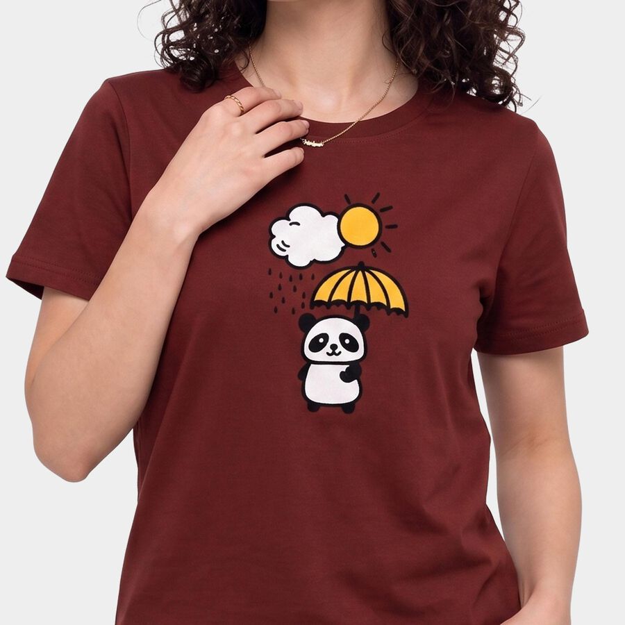 Women's Rust Round Neck Regular T-Shirt, रस्ट, large
