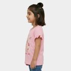 Girls' Pink Cotton Round Neck Ruffle Sleeve Sequined T-Shirt, Light Pink, small