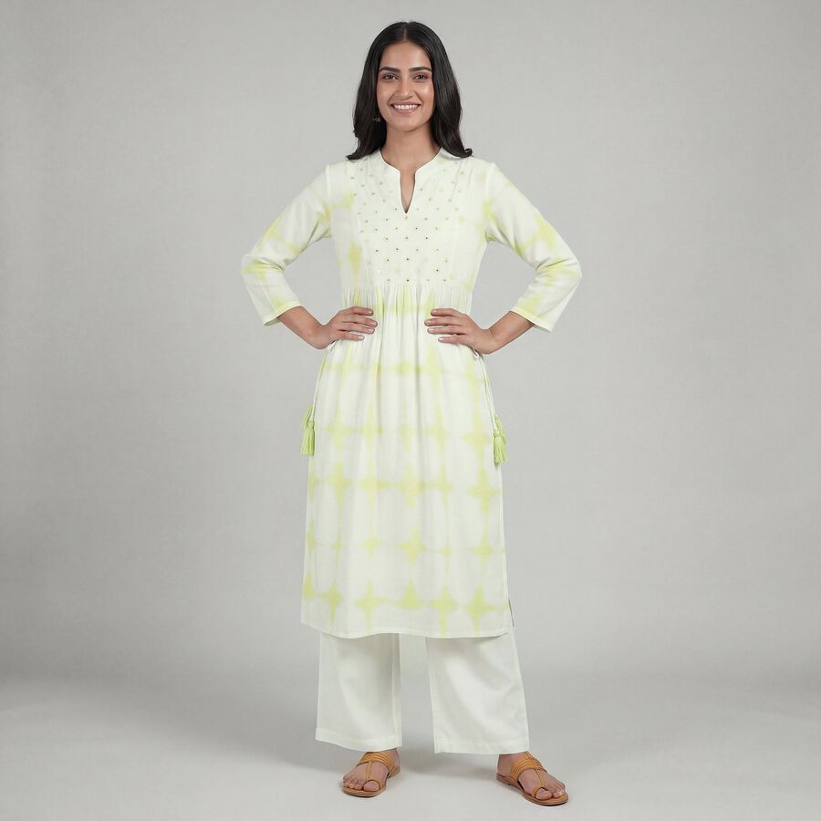 Women's Mint Green Notch Neck Printed Straight Kurta, Light Green, large