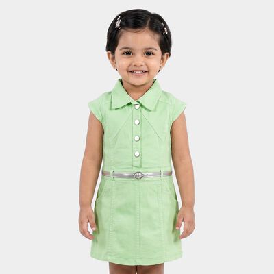 Girls' Mint Green Shirt Style Belted Frock