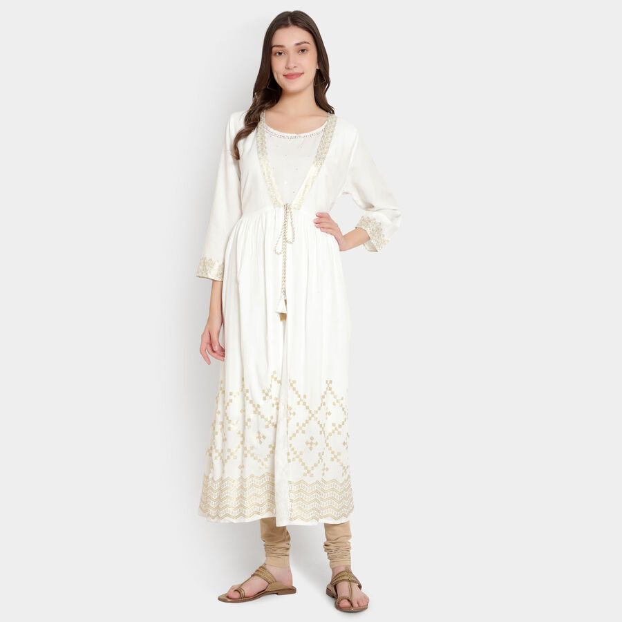 Solid 3/4Th Sleeves Kurta, Off White, large image number null