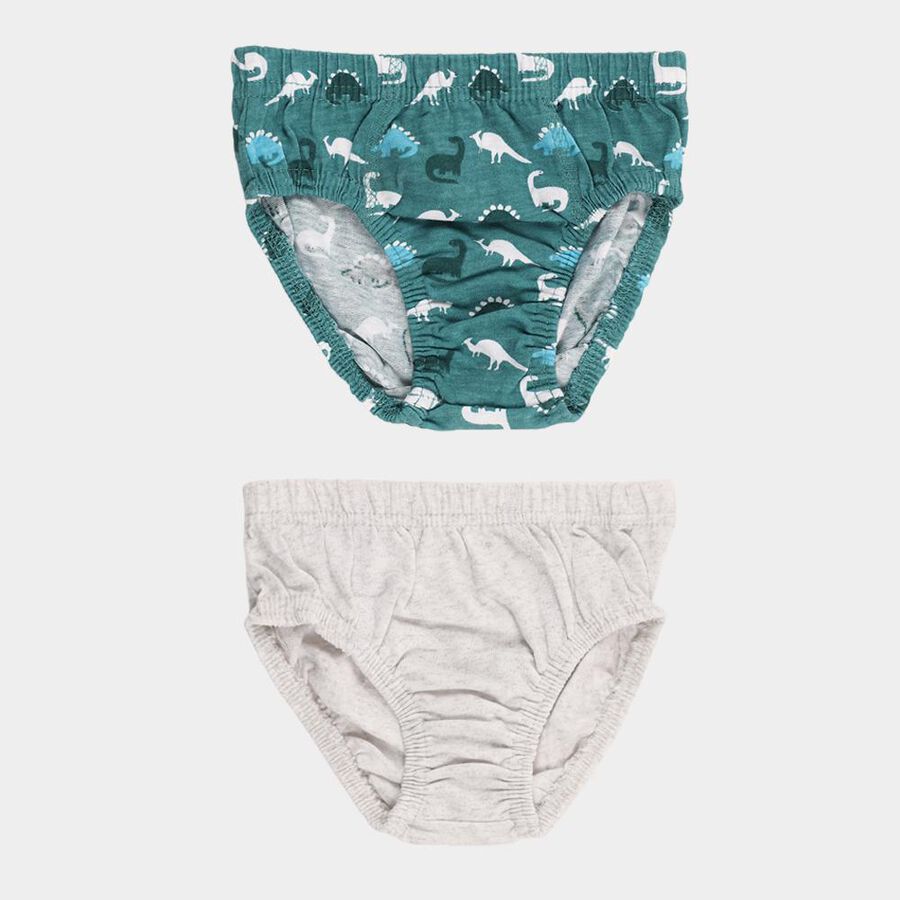 Boys' Muted Teal Green and Light Grey Regular Fit Printed and Solid Briefs, हल्का हरा, large image number null