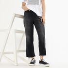 Women's Faded Black Straight Fit Frayed Hem Jeans, Black, small image number null
