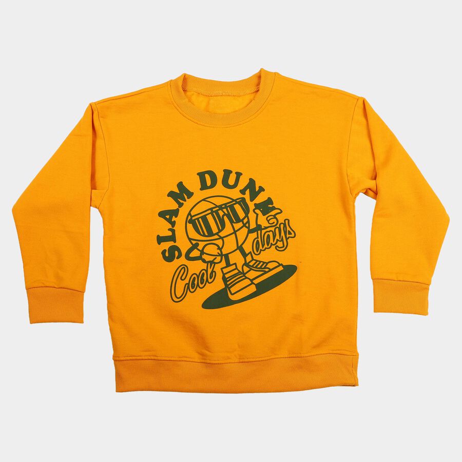 Boys' Mustard Crew Neck Graphic Print Sweatshirt, मस्टर्ड, large