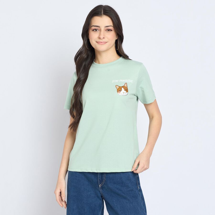 Ladies' Round Neck T-Shirt, हल्का हरा, large