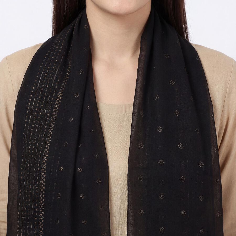 Women's Black Cotton Blend Embroidered Dupatta, Black, large