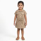 Girls' Beige Shirt-Style Cotton Blend Casual Frock, Beige, small image number null