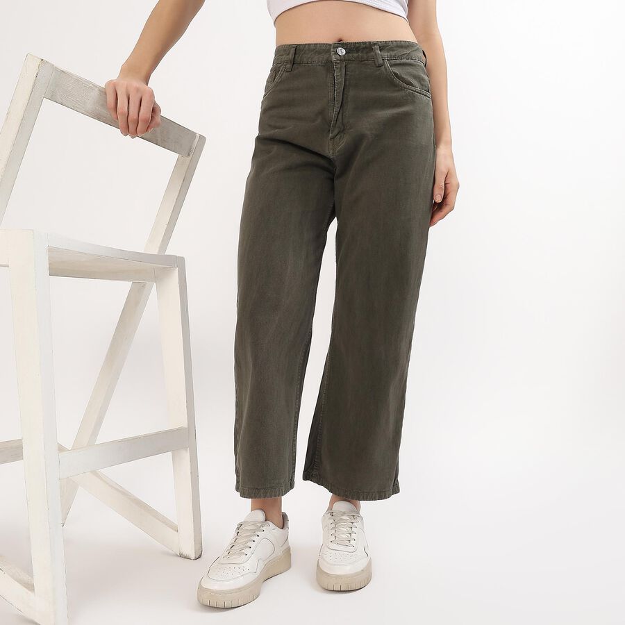 Women's Muted Olive Green Wide Leg Casual Jeans, Olive, large image number null