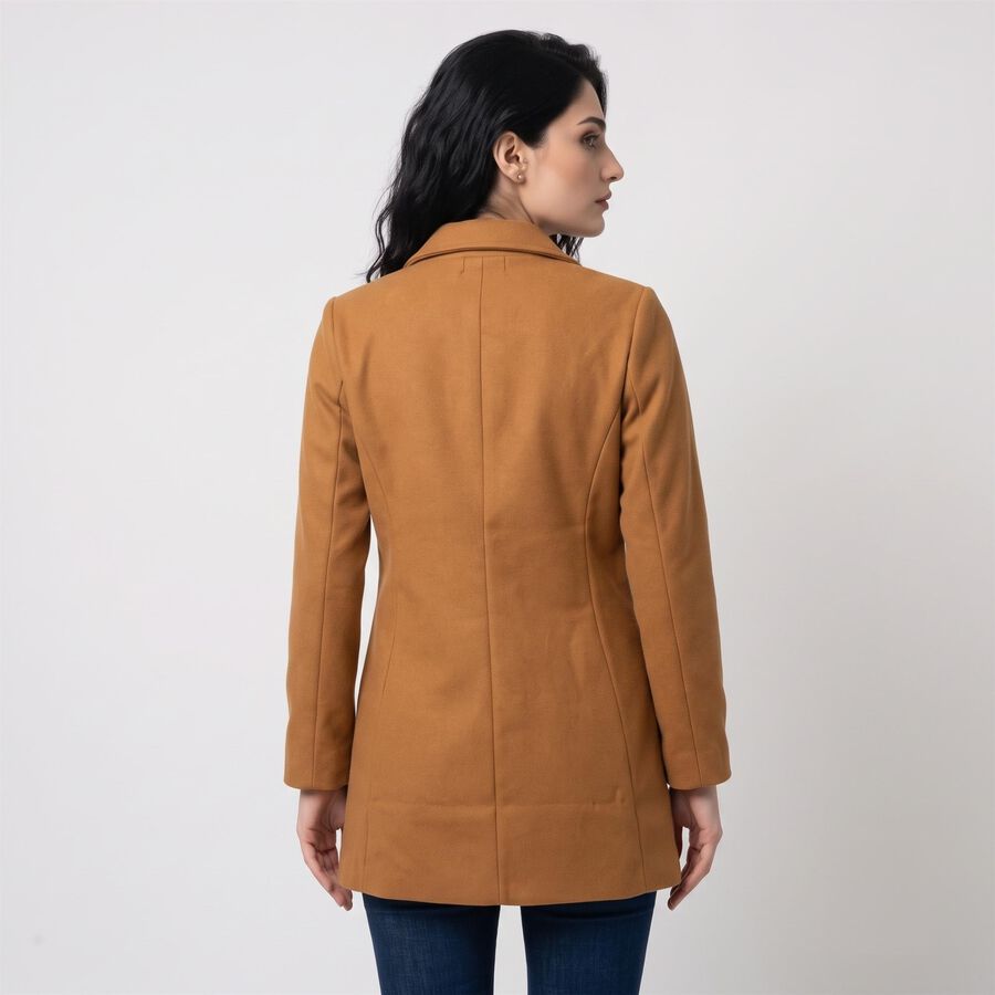 Women Brown Notched Collar Blazer Jacket, Brown, large