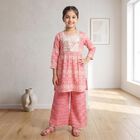 Girls Fuchsia Round Neck Fusion Set Upper and Bottom Set, Fuchsia, small
