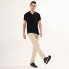 Men's Light Beige Slim Fit Flat-Front Casual Trousers, Beige, small image number null