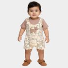 Infants' Beige Cotton Round Neck Cartoon Print Baba Suit, Beige, small