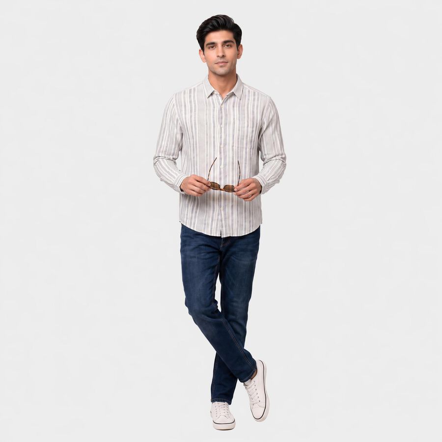 Men's Grey 100% Cotton Long Sleeve Collar Shirt, Light Grey, large