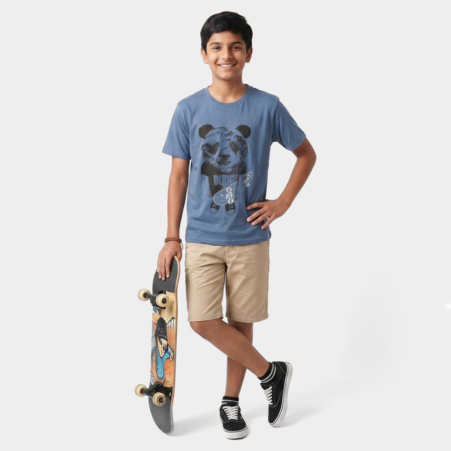 Boys Blue Crew Neck Regular Boys T-Shirt, Mid Blue, large