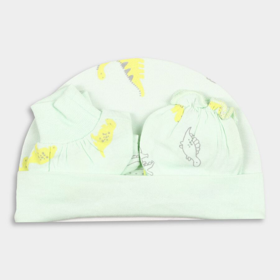 Infants' 100% Cotton Gift Set (Cap, Mittens, Booties), Light Green, large
