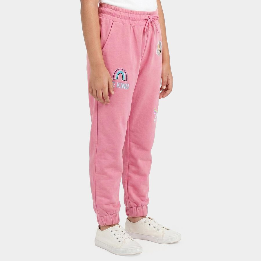 Girls Pink Jogger Fit Graphic Printed Cotton Pyjama, गुलाबी, large