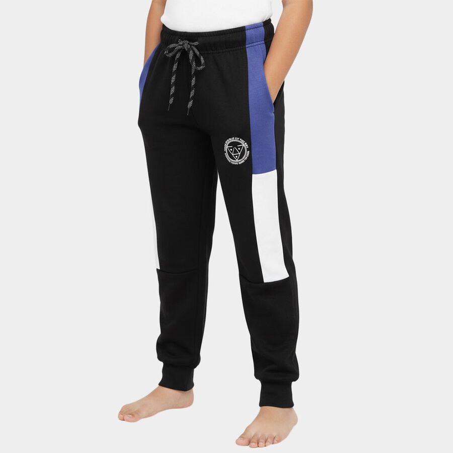 Boys' Black Color-Blocked Winter Pyjama, काला, large image number null