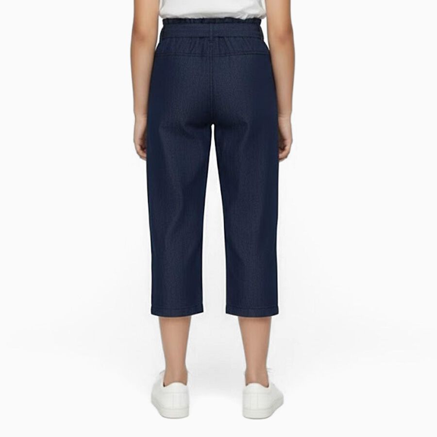 Girls' Navy Blue High Waist Paperbag Cropped Jeans, गहरा नीला, large image number null