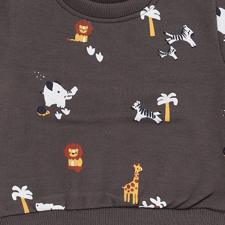 Infants' Dark Grey Round Neck Animal Print Baba Suit, Dark Grey, large image number null