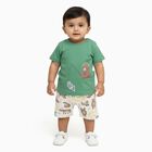 Infants' Olive Cotton Round Neck Graphic Baba Suit, Olive, small image number null