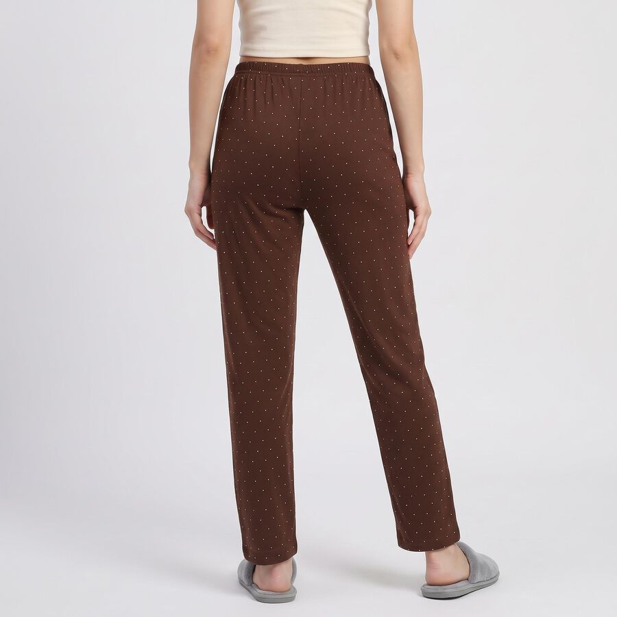 Women's Brown Straight Fit Polka Dot Print Pyjama, Brown, large
