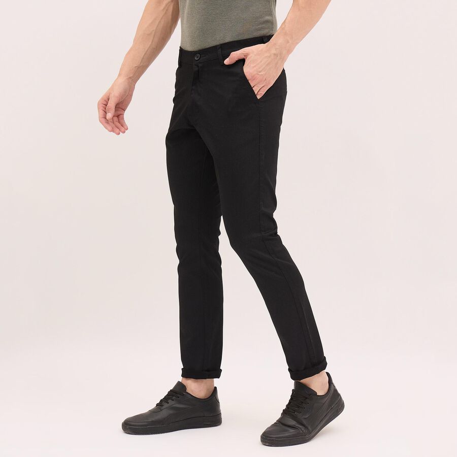 Men's Cross Pocket Slim Fit Casual Trousers , काला, large image number null