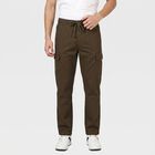 Men's Olive Green Relaxed Fit Cargo Trousers, Olive, small
