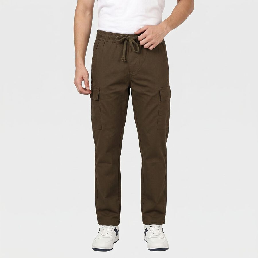 Men's Olive Green Relaxed Fit Cargo Trousers, Olive, large