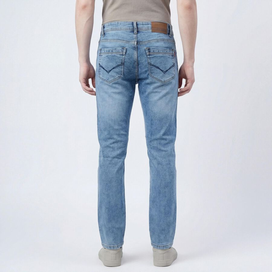 Men's Blue Slim Fit Stretchable Jeans, Mid Blue, large