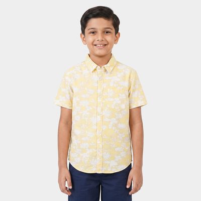 Boys Yellow Cotton Floral Printed Casual Shirt