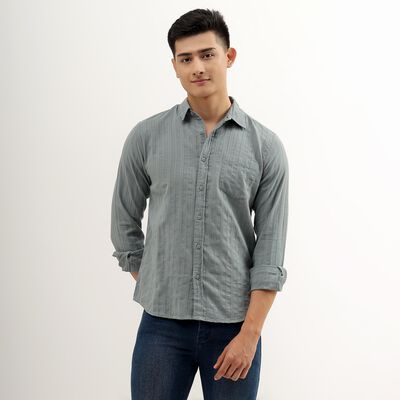 Men's Muted Sage Green Cotton Regular Collar Casual Shirt
