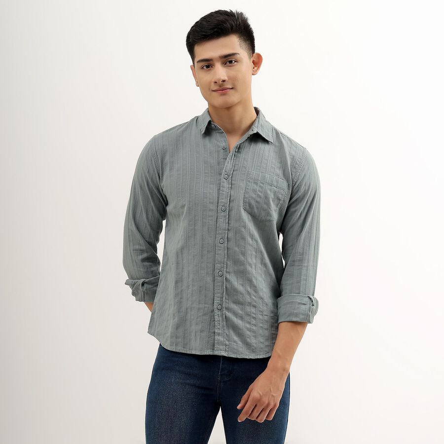 Men's Muted Sage Green Cotton Regular Collar Casual Shirt, Mid Blue, large image number null