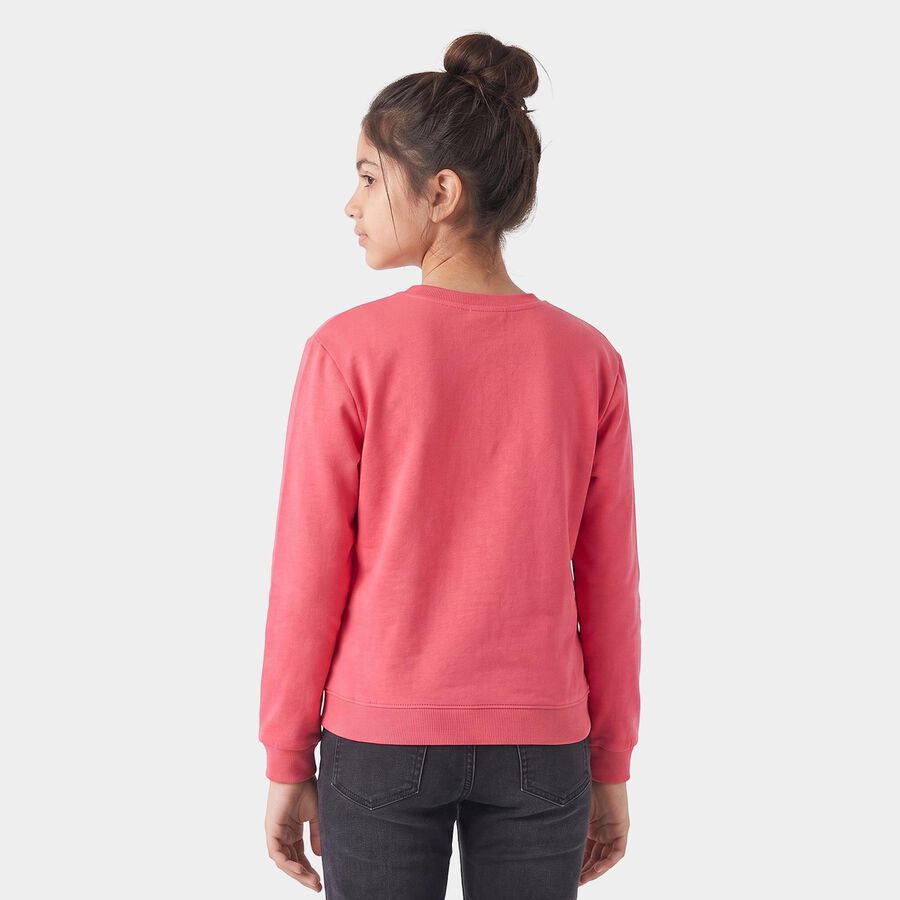 Girls Fuchsia Crew Neck Pullover Sweatshirt, रानी (फ्यूशिया), large