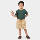 Boys Beige Relaxed Fit Checked Bermuda Shorts, गहरा पीला, small