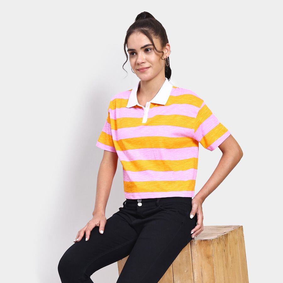 Ladies' 100% Cotton Crop  Top, गुलाबी, large image number null