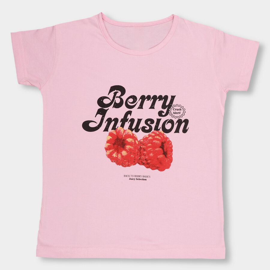 Girls' Light Pink Round Neck Casual T-Shirt, गुलाबी, large image number null