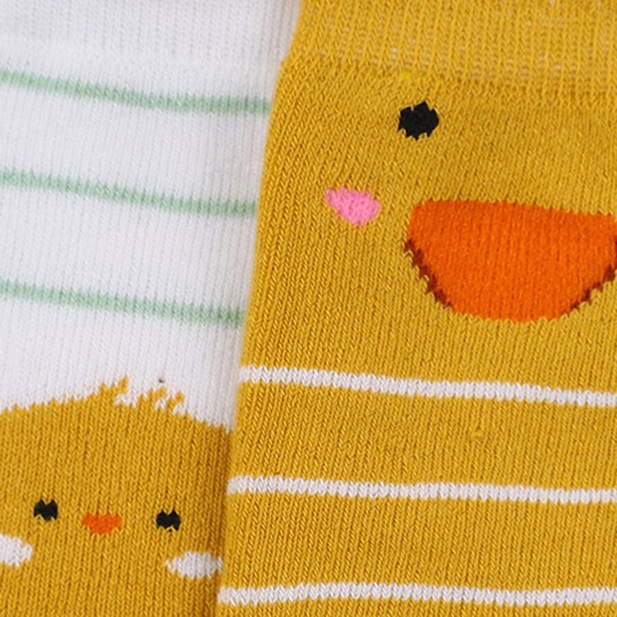Infants Bright Yellow and White Regular Fit Printed Pack of 2 Socks, पीला, large image number null