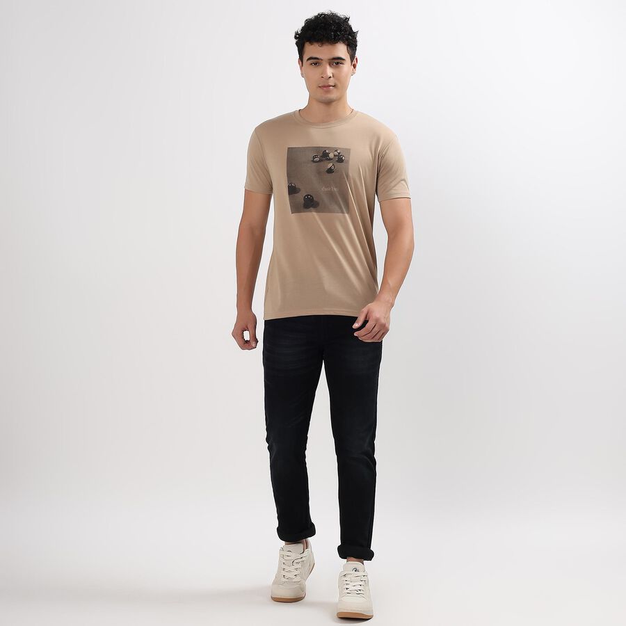 Men's Round Neck Half Sleeves T-Shirt, Beige, large image number null