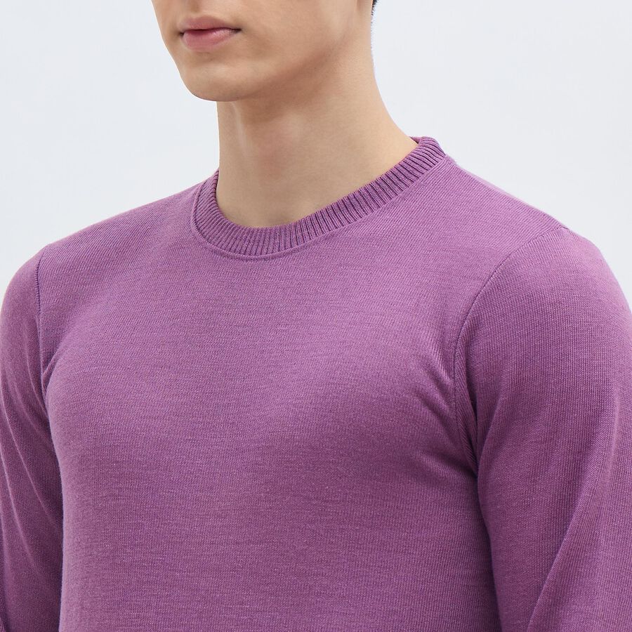 Men's Muted Purple Crew Neck Casual Pullover, Purple, large image number null