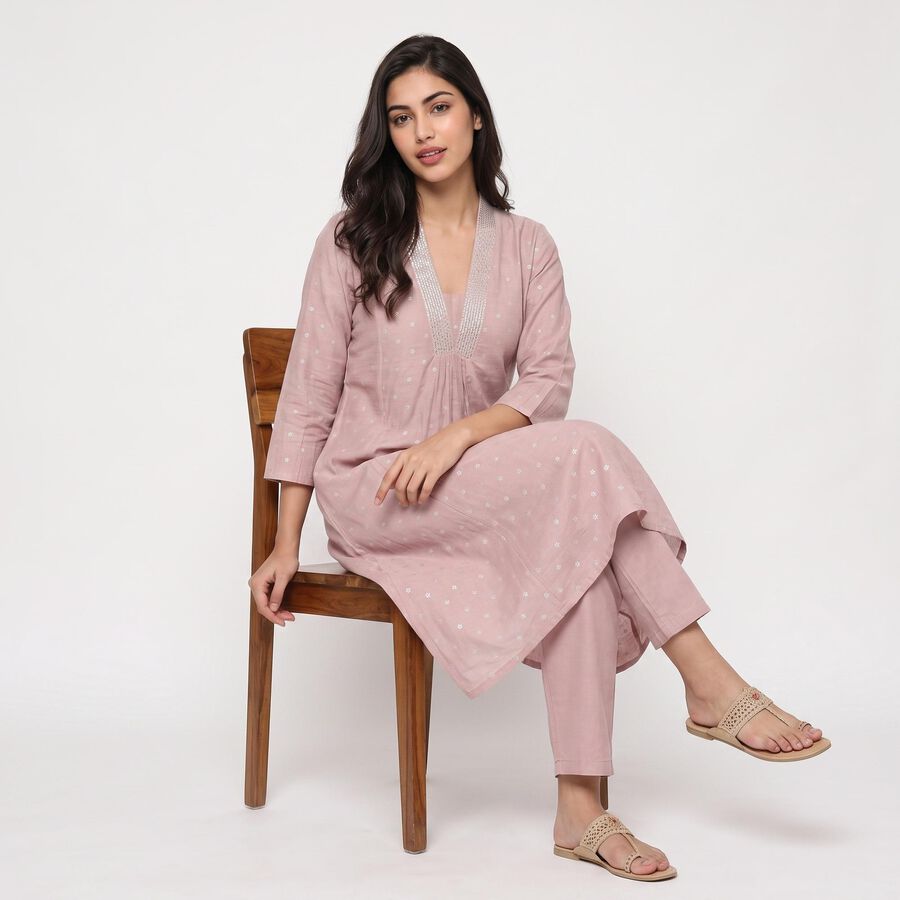 Women's Lilac V-Neck Printed Kurta, Lilac, large