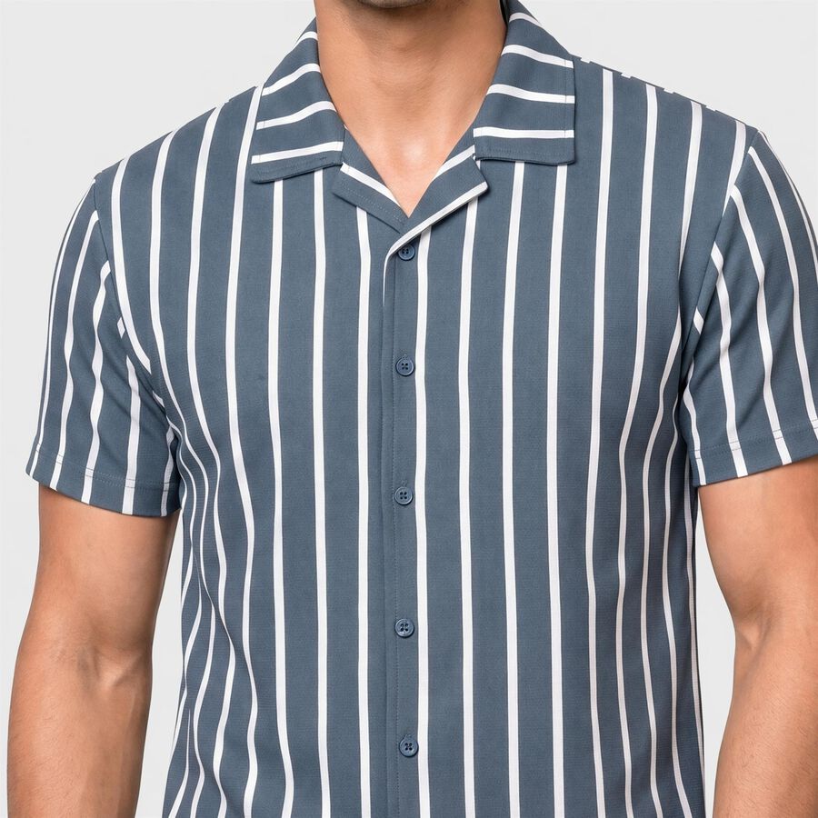 Men's Blue Camp Collar Casual Shirt, Mid Blue, large