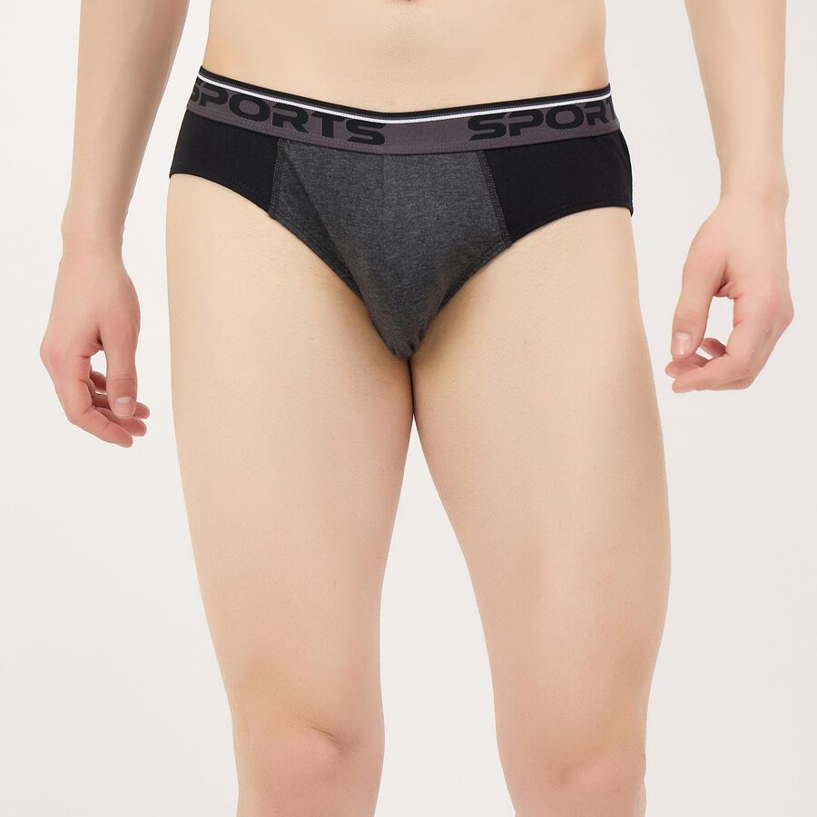 Men's Black Regular Fit Solid Briefs, Black, large