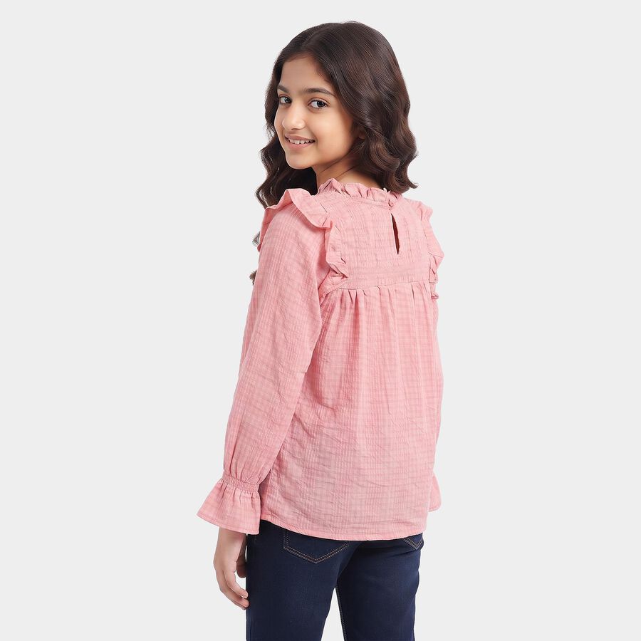 Girls Pink Round Neck Regular Top, गुलाबी, large