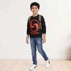 Boys' Black Crew Neck Graphic Print Sweatshirt, Black, small