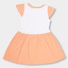 Girls' Peach And White A-Line Cap Sleeve Frock, Peach, small