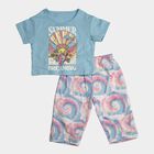 Girls Light Blue Round Neck T-Shirt Set Top and Capri Set, Light Blue, small
