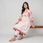 Women's Pink V-Neck Floral Printed Kurta, Light Pink, small