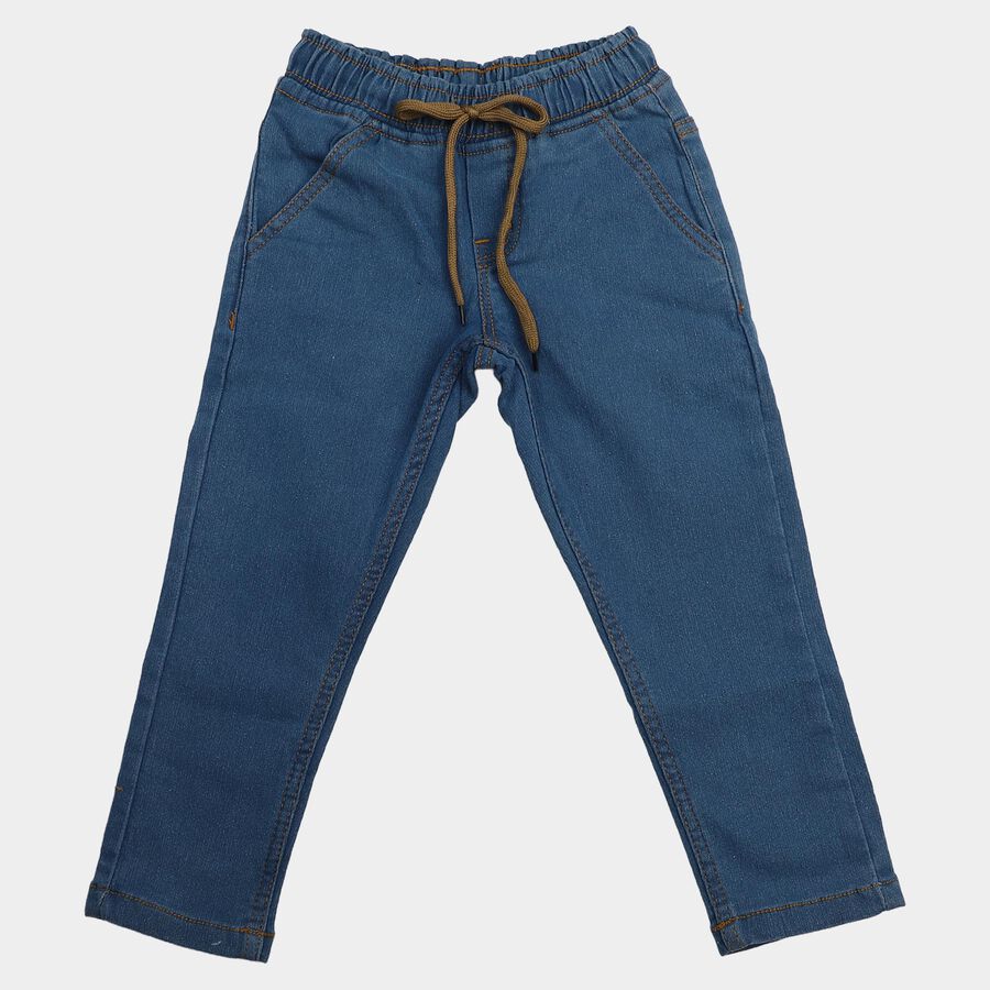 Boys Light Blue Straight Fit Drawstring Jeans, हल्का नीला, large